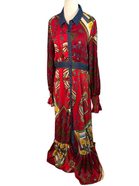 TOV Los Angeles Long Sleeve Maxi Dress Street Chic Red Blue XL
